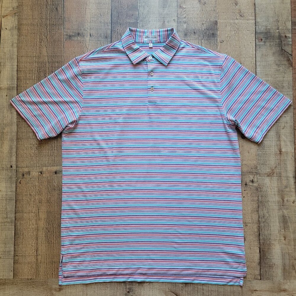 Peter Millar Summer Comfort Multi Color Stripe Polo Shirt Large